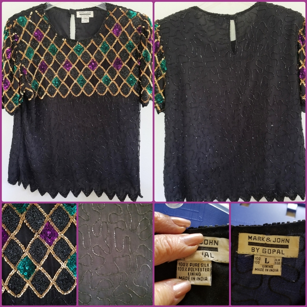 EUC MARK AND JOHN BY GOPAL BEADED AND SEQUINED BLOUSE SIZE L